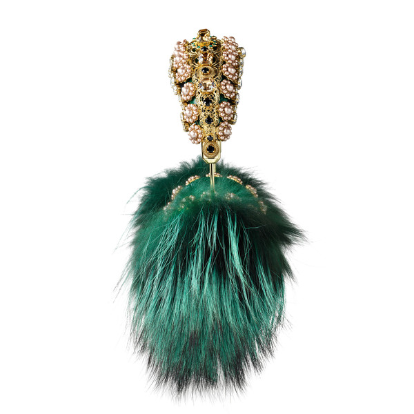 FRENDS x Dolce & Gabbana, Embellished Leather Headphones with Green Fox Fur