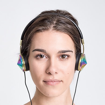 FRENDS Headphones, Layla Oil Slick Headphones - Gold & Black Leather Detail