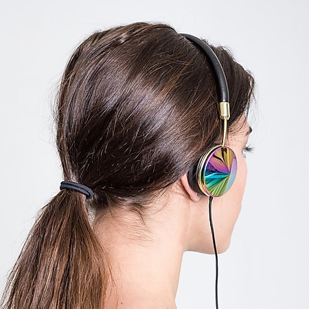 FRENDS Headphones, Layla Oil Slick Headphones - Gold & Black Leather Detail
