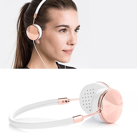 FRENDS Headphones, Layla Rose Gold Headphones, Rose Gold & White Leather Detail