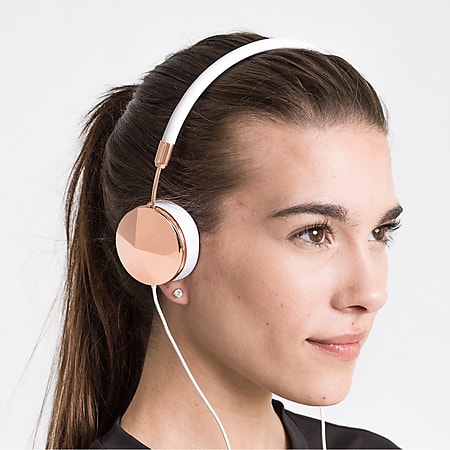FRENDS Headphones, Layla Rose Gold Headphones, Rose Gold & White Leather Detail