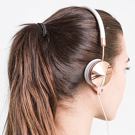 FRENDS Headphones, Layla Rose Gold Headphones, Rose Gold & White Leather Detail