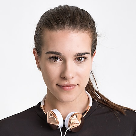 FRENDS Headphones, Layla Rose Gold Headphones, Rose Gold & White Leather Detail