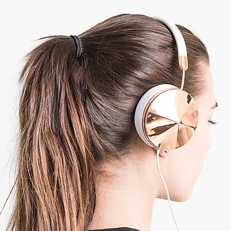 FRENDS Headphones, Taylor Rose Gold Headphones, Rose Gold & White Leather Detail