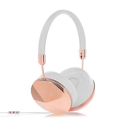 FRENDS Headphones, Taylor Rose Gold Headphones, Rose Gold & White Leather Detail