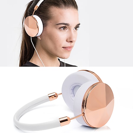 FRENDS Headphones, Taylor Rose Gold Headphones, Rose Gold & White Leather Detail