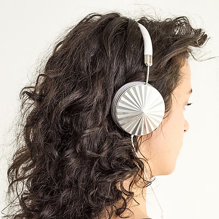 FRENDS Headphones, Swarovski Taylor Silver Headphones, Silver & White Leather Detail