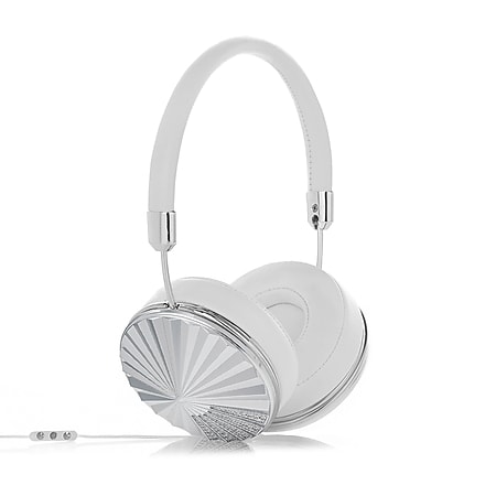 FRENDS Headphones, Swarovski Taylor Silver Headphones, Silver & White Leather Detail