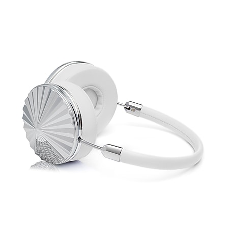 FRENDS Headphones, Swarovski Taylor Silver Headphones, Silver & White Leather Detail