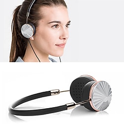 FRENDS Headphones, Swarovski Layla Silver Headphones, Gunmetal & Black Leather Detail