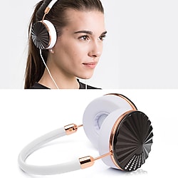 FRENDS Headphones, Swarovski Taylor Gunmetal Headphones, Rose Gold & White Leather Detail