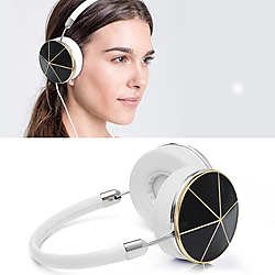 FRENDS Headphones, Taylor Black Enamel Headphones, Silver & White Leather Detail