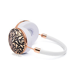 FRENDS Headphones, Taylor Rose Gold Headphones, Mosaic Rose Black Enamel & White Leather Detail
